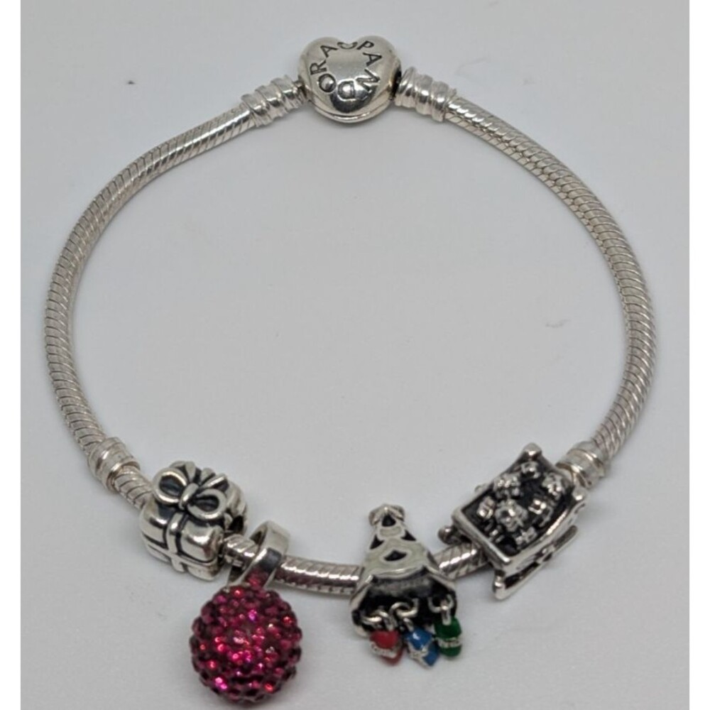 Pandora Christmas Charm Bracelet 6.75" Retired Sleigh Gift Chamilia Tree